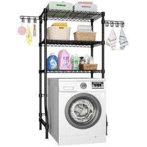 Ulif U8 Laundry Room Storage Organizer, Over The Washer and Dryer Storage Shelves for Laundry Organization, 35" W x 13.4" D x 76.2" H, Suit Washing Machine Width Within 32.6", Hold 304 lb, Black