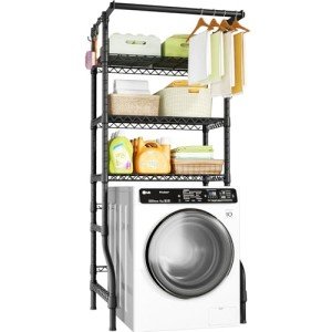 Ulif U11 Medium Over Washer and Dryer Shelves, 3 Tiers Laundry Room Storage and Organizer Standing Shelf, Metal Freestanding Clothes Drying Rack, 31.1”W x 19.7”D x 77.6”H, Black