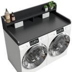 Corbyles 2-Tier Washer Dryer Countertop with 2.75"H Edge Rails, 54" W x 27.55" D Laundry Countertop for Folding Clothes, Washer and Dryer Topper with Non-Slip Pad (Black)
