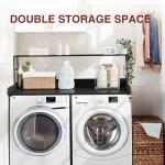 DTK Washer Dryer Countertop with Shelf, 27.55" Depth x 54" Width Laundry Wood Top Cover with Anti-Slip Strips, Over Washer and Dryer Wood Countertop with Edge Rails, Black