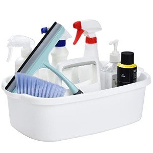 Haundry Large Cleaning Supplies Caddy with Handle, Plastic Storage Bucket Organizer for Cleaning Products, Shower Caddy Basket for Car, Dorm, Bathroom, Garden, Kitchen -White