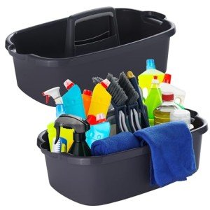 Omirome 2-Pack Large Gray Cleaning Caddy for Cleaning Supplies with Handle - Portable Plastic Tote Organizer for Shower, Bathroom, Kitchen, Under Sink Storage