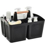 ALINK Portable Shower Caddy Basket with Compartments, Plastic Divided Cleaning Caddy Organizer Storage Tote with Handle for Bathroom, College, Dorm Room Essentials, Black