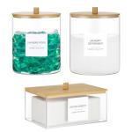 Glass Jars and Acrylic Dryer Sheet Holder, Laundry Pods Container with Bamboo Lid and 27 Labels, Powder Detergent Containers for Laundry Room Organization, Storage Jars Set (3 Pack)