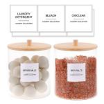 Glass Jars and Acrylic Dryer Sheet Holder, Laundry Pods Container with Bamboo Lid and 27 Labels, Powder Detergent Containers for Laundry Room Organization, Storage Jars Set (3 Pack)