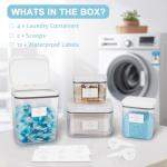 Zingbee 4 Pack Stackable Laundry Pods Container & Dryer Sheet Holder with Pop-Up Lids & Labels, Sealing Laundry Room Organization and Storage Jars for Powder, Scent Bead, Dryer Balls