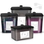 Zingbee 4 Pack Laundry Detergent Containers & Dryer Sheet Holder with Black Lids, Scoops & Labels - Plastic Laundry Organizer and Storage Jars for Pods, Detergent, Scent Booster
