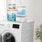 Zingbee 4 Pack Stackable Laundry Pods Container & Dryer Sheet Holder with Pop-Up Lids & Labels, Sealing Laundry Room Organization and Storage Jars for Powder, Scent Bead, Dryer Balls