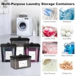 Zingbee 4 Pack Laundry Detergent Containers & Dryer Sheet Holder with Black Lids, Scoops & Labels - Plastic Laundry Organizer and Storage Jars for Pods, Detergent, Scent Booster