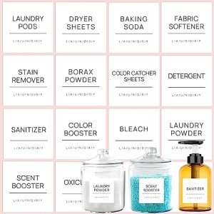 HVSWLY Laundry Labels for Jars,16 PCS Minimalist Laundry Room Labels,Removable Waterproof Cleaning Labels for Containers,Laundry Room Storage Organization,with 2 Blank Labels (White)