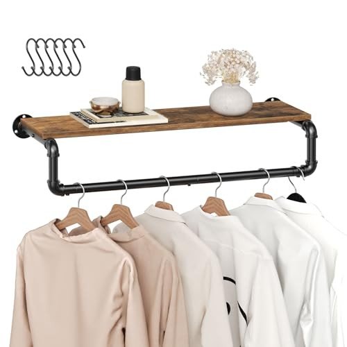 YATINEY industrial pipe clothes rack with top shelf