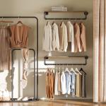 YATINEY Pipe Clothes Rack, 31.5 in Wall Mounted Garment Rack with Top Shelf, Industrial Clothing Rack with Hanging Rod, Heavy Duty Detachable, Space Saver Hanging Clothes Rack, Rustic Brown FS08BRY1