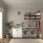 TEDIDUWA 60In Industrial Pipe Clothing Rack with Top Shelf, Space-Saving Wall Mounted Clothes Rack 2 Tiers Pipe Shelves, Shelf with Hanging Rod for Laundry Room, Closet Storage