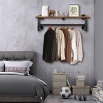 Yawinhe Industrial Pipe Clothes Rack with Top Shelf, Wall Mounted, Space Saving Hanger with 4 Bases, for Shops, Homes, 27.5''Lx10.2''Wx10.2''H, Rustic Brown, 1-Pack