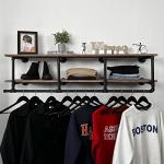 TEDIDUWA 60In Industrial Pipe Clothing Rack with Top Shelf, Space-Saving Wall Mounted Clothes Rack 2 Tiers Pipe Shelves, Shelf with Hanging Rod for Laundry Room, Closet Storage