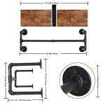 Yawinhe Industrial Pipe Clothes Rack with Top Shelf, Wall Mounted, Space Saving Hanger with 4 Bases, for Shops, Homes, 27.5''Lx10.2''Wx10.2''H, Rustic Brown, 1-Pack