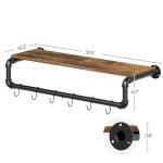 YATINEY Pipe Clothes Rack, 31.5 in Wall Mounted Garment Rack with Top Shelf, Industrial Clothing Rack with Hanging Rod, Heavy Duty Detachable, Space Saver Hanging Clothes Rack, Rustic Brown FS08BRY1
