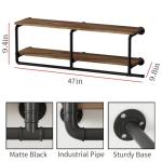 WTPLWD Industrial Pipe Clothing Racks with Top Shelf, 2 Tiers Wall Mounted Clothes Racks for Hanging Clothes, Heavy Duty Industrial Pipe Shelf with Hanging Rod for Laundry Room, Closet Storage