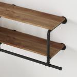 WTPLWD Industrial Pipe Clothing Racks with Top Shelf, 2 Tiers Wall Mounted Clothes Racks for Hanging Clothes, Heavy Duty Industrial Pipe Shelf with Hanging Rod for Laundry Room, Closet Storage