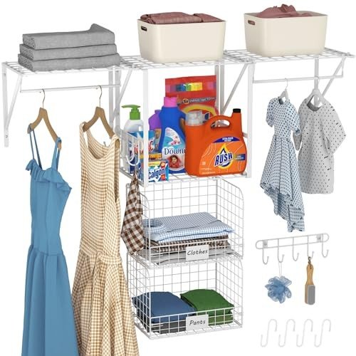ThreeHio 3-pack laundry shelves with wire baskets