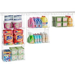 3-Pack Large Hanging Laundry Basket: Wire shelves for Laundry Room Organization with 360°Rotating Hooks Foldable Space Saving Over Washer and Dryer Shelves -Metal Laundry Basket Holder, White Patent