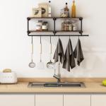 WTPLWD Industrial Pipe Clothing Racks with Top Shelf, 2 Tiers Wall Mounted Clothes Racks for Hanging Clothes, Heavy Duty Industrial Pipe Shelf with Hanging Rod for Laundry Room, Closet Storage