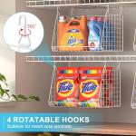 3-Pack Large Hanging Laundry Basket: Wire shelves for Laundry Room Organization with 360°Rotating Hooks Foldable Space Saving Over Washer and Dryer Shelves -Metal Laundry Basket Holder, White Patent