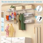 ThreeHio 3 Pack Laundry Room Shelves Wall Mounted with Wire Storage Baskets, Over Washer and Dryer Shelves with Hanging Rods and Hooks, Wire Wall Shelves Baskets for Laundry Organization and Storage