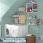 ThreeHio 3 Pack Laundry Room Shelves Wall Mounted with Wire Storage Baskets, Over Washer and Dryer Shelves with Hanging Rods and Hooks, Wire Wall Shelves Baskets for Laundry Organization and Storage