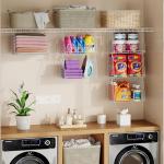 3-Pack Large Hanging Laundry Basket: Wire shelves for Laundry Room Organization with 360°Rotating Hooks Foldable Space Saving Over Washer and Dryer Shelves -Metal Laundry Basket Holder, White Patent