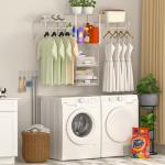 ThreeHio 3 Pack Laundry Room Shelves Wall Mounted with Wire Storage Baskets, Over Washer and Dryer Shelves with Hanging Rods and Hooks, Wire Wall Shelves Baskets for Laundry Organization and Storage