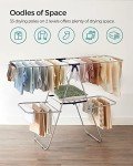 SONGMICS Clothes Drying Rack, Foldable 2-Level Laundry Drying Rack, Free-Standing Large Drying Rack, with Height-Adjustable Wings, 33 Drying Rails, Sock Clips, Silver and Blue ULLR53BU