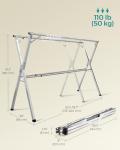 SONGMICS Clothes Drying Rack, Heavy-Duty Laundry Drying Rack, 52.4-78.7 Inches Extendable, Foldable Freestanding Airer, Stainless Steel, for Indoor Outdoor Use, Dove Gray ULLR902E01