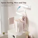 JAUREE Clothes Drying Rack Wall Mounted, Laundry Drying Rack Collapsible, Space Saving Wall Drying Rack Clothing Foldable, Tri-Fold Retractable Rack Outdoor Indoor with 18 Hooks, White