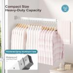 JAUREE Clothes Drying Rack Wall Mounted, Laundry Drying Rack Collapsible, Space Saving Wall Drying Rack Clothing Foldable, Tri-Fold Retractable Rack Outdoor Indoor with 18 Hooks, White