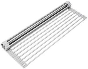 Surpahs Over Sink Foldable Multipurpose Roll-Up Dish Drying Rack, Silicone Wrapped Stainless Steel, Warm Gray, 20.5" x 13.1"