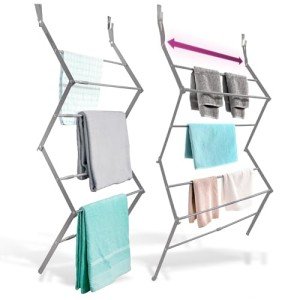 BLACK+DECKER Over The Door Expandable Telescopic Drying Rack, Clothes Organizer, Towel Hanger, Laundry, Collapsible, Gray