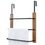MyGift Rustic Over The Door Towel Rack, 3 Tier Solid Burnt Wood and Matte Black Metal Space Saving Bathroom Door Hanging Towel Bar