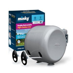 Minky Homecare Outdoor Retractable Dual Clothesline - Heavy Duty PVC Coated Line - Energy and Space Saving Removable Laundry Drying Line - 2 x 49 Feet