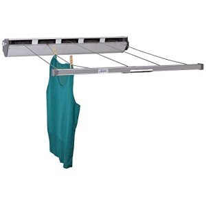 Household Essentials 17145-1 Aluminum Retractable Clothesline 5-Line Dryer | Indoor or Outdoor Use | Hang Wet or Dry Laundry, Black|tan|silver