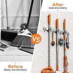 CUXIXA Mop and Broom Holder Wall Mount, Upgraded Broom Organizer Wall Mount, Stainless Steel Broom Hanger Wall Mount for Home Kitchen Garden Laundry Garage (3 Racks with 4 Hooks)