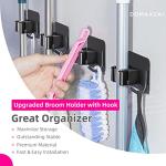 DOMAXCAI 4 Pack Anti-Slip Broom Holder, Space-Saving, Damage-Free Wall Mount, Stainless Steel, Black