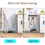OUTNILI Mop and Broom Holder Wall Mount - Rustic Wood Broom Mop Hanger - Wall Mounted Garden Tool Rack Organizer for Closet Garage Laundry Room Kitchen Decor With 4 Slots & 4 Hooks