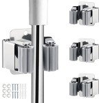 JAMEND CLXP 3PCS Broom and Mop Holder, Heavy Duty Garden Tool Organizer Rack Rake and Shovel Handle, Stainless Steel Mop Hanger. Wall Mounted Utility Rack with Screws, Silver.