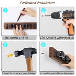 OUTNILI Mop and Broom Holder Wall Mount - Rustic Wood Broom Mop Hanger - Wall Mounted Garden Tool Rack Organizer for Closet Garage Laundry Room Kitchen Decor With 4 Slots & 4 Hooks