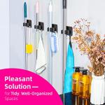 DOMAXCAI 4 Pack Anti-Slip Broom Holder, Space-Saving, Damage-Free Wall Mount, Stainless Steel, Black