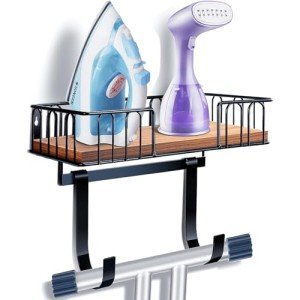 TJ.MOREE Ironing Board Hanger Metal Wall Mount Iron and Ironing Board Holder, Laundry Room Decor and Storage with Large Storage Black