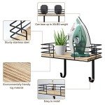 THYGIFTREE Ironing Board Hanger Wall Mount, Ironing Board Holder with Shelf, Ironing Board Wall Mount with Storage Wooden Basket & Removable Hook, for Laundry Room Living Room Bathroom,black.