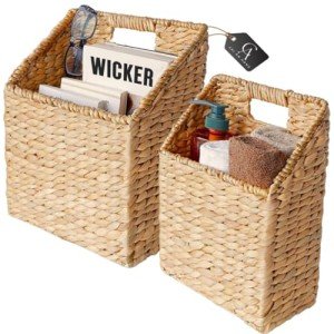 CHI AN HOME Set of 2 Wicker Hanging Storage Baskets, Handwoven Wall Baskets for Mail, Files, Books & Accessories, Wall-Mounted Organizer for Entryway, Kitchen, Office, Boho Farmhouse Decor