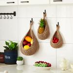Honeydak Hanging Wall Basket Teardrop Hanging Baskets Onion Basket Coat Bohemian Storage Fruit Wall Hooks for Kitchen Wall Home Restaurant Storage Vegetable, 3 Sizes(Linen)